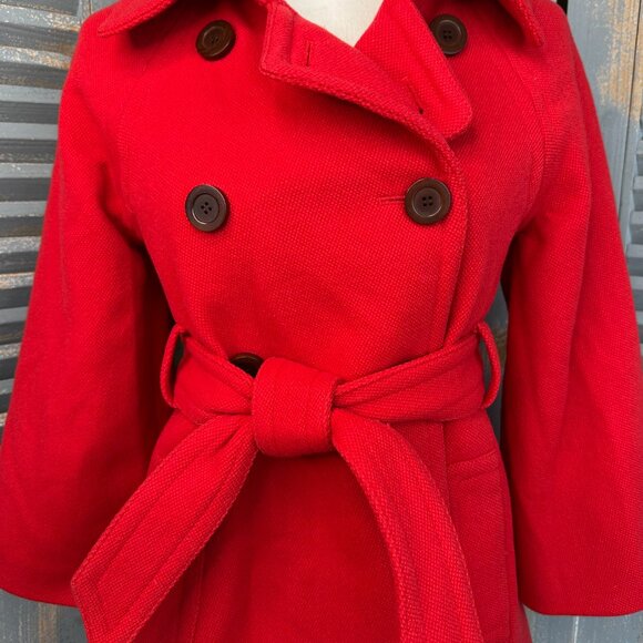 J. Crew Sadie Double Breasted Belted Wool Coat Poppy Red Sz 2 - Picture 3 of 16
